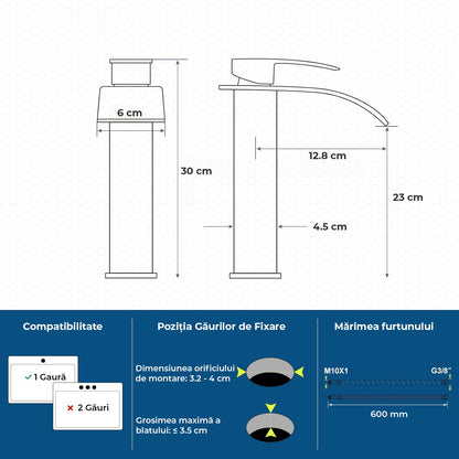 Baterie Chiuvetă Modernă Tip Cascadă pentru Baie/Bucătărie, Monocomandă, Oțel Inoxidabil, Nichel Periat