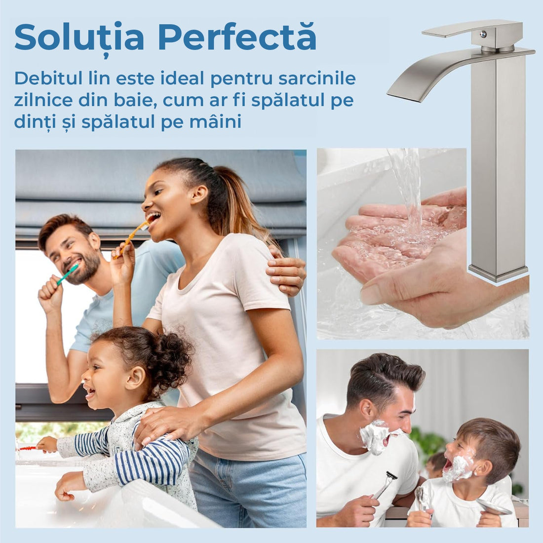 Baterie Chiuvetă Modernă Tip Cascadă pentru Baie/Bucătărie, Monocomandă, Oțel Inoxidabil, Nichel Periat