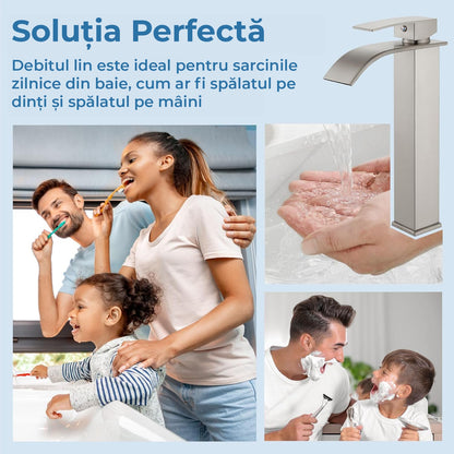 Baterie Chiuvetă Modernă Tip Cascadă pentru Baie/Bucătărie, Monocomandă, Oțel Inoxidabil, Nichel Periat