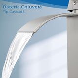 Baterie Chiuvetă Modernă Tip Cascadă pentru Baie/Bucătărie, Monocomandă, Oțel Inoxidabil, Nichel Periat