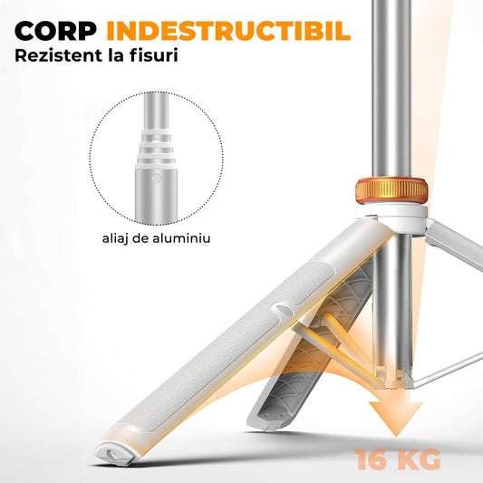 Trepied Foto Telescopic Profesional Elindor - Universal, cu Telecomandă Bluetooth și Funcție Selfie Stick, Alb/Portocaliu
