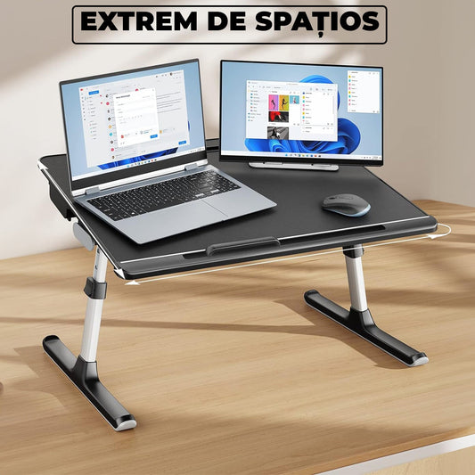 Masă Pliabilă pentru Laptop Elindor - Multifuncțională, Ajustabilă, cu Sertar și Suport pentru Carte, Negru