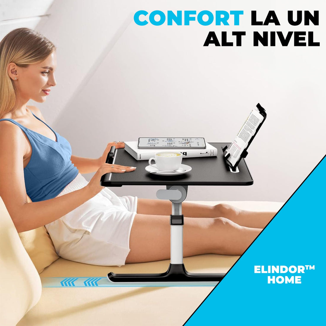 Masă Pliabilă pentru Laptop Elindor - Multifuncțională, Ajustabilă, cu Sertar și Suport pentru Carte, Negru