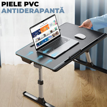 Masă Pliabilă pentru Laptop Elindor - Multifuncțională, Ajustabilă, cu Sertar și Suport pentru Carte, Negru