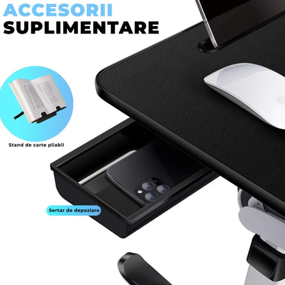Masă Pliabilă pentru Laptop Elindor - Multifuncțională, Ajustabilă, cu Sertar și Suport pentru Carte, Negru