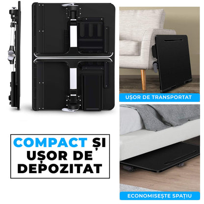 Masă Pliabilă pentru Laptop Elindor - Multifuncțională, Ajustabilă, cu Sertar și Suport pentru Carte, Negru