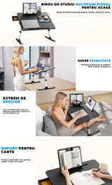 Masă Pliabilă pentru Laptop Elindor - Multifuncțională, Ajustabilă, cu Sertar și Suport pentru Carte, Negru