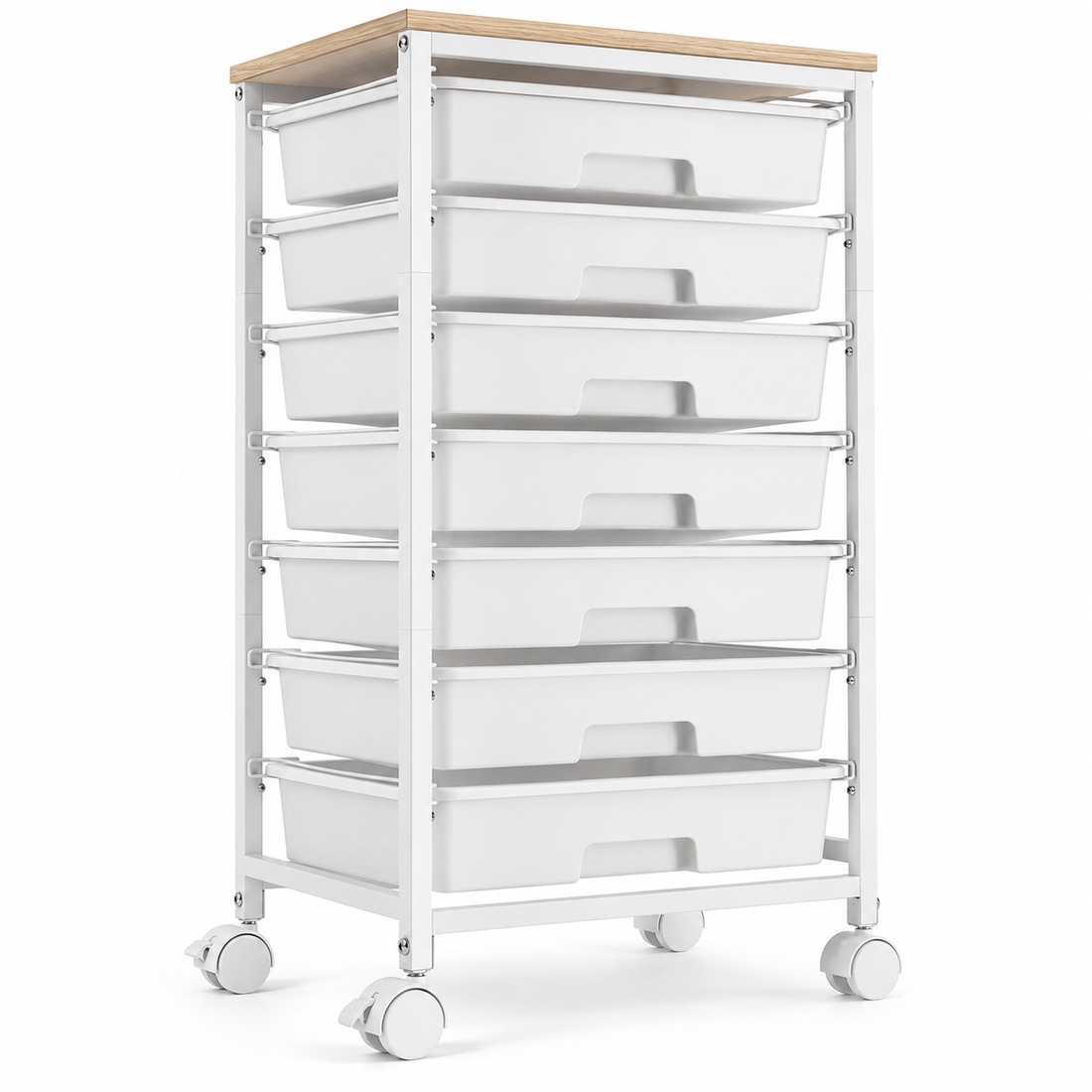 Carucior Organizator 9 Niveluri Elindor® , cu Roti 360°, 8 Sertare Detasabile din Plastic, Raft Mobil Organizare Atelier, Baie, Camara, Birou, Bar, 39.5 x 79 cm, Alb