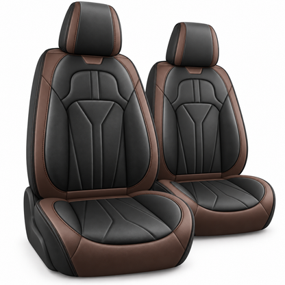 Set 2 Huse Scaune de Masina Elindor®, Huse Auto Piele Ecologica, Impermeabile, Universale, Protectie Scaun Fata, Montaj Rapid, Accesorii Masina Interior, Maro