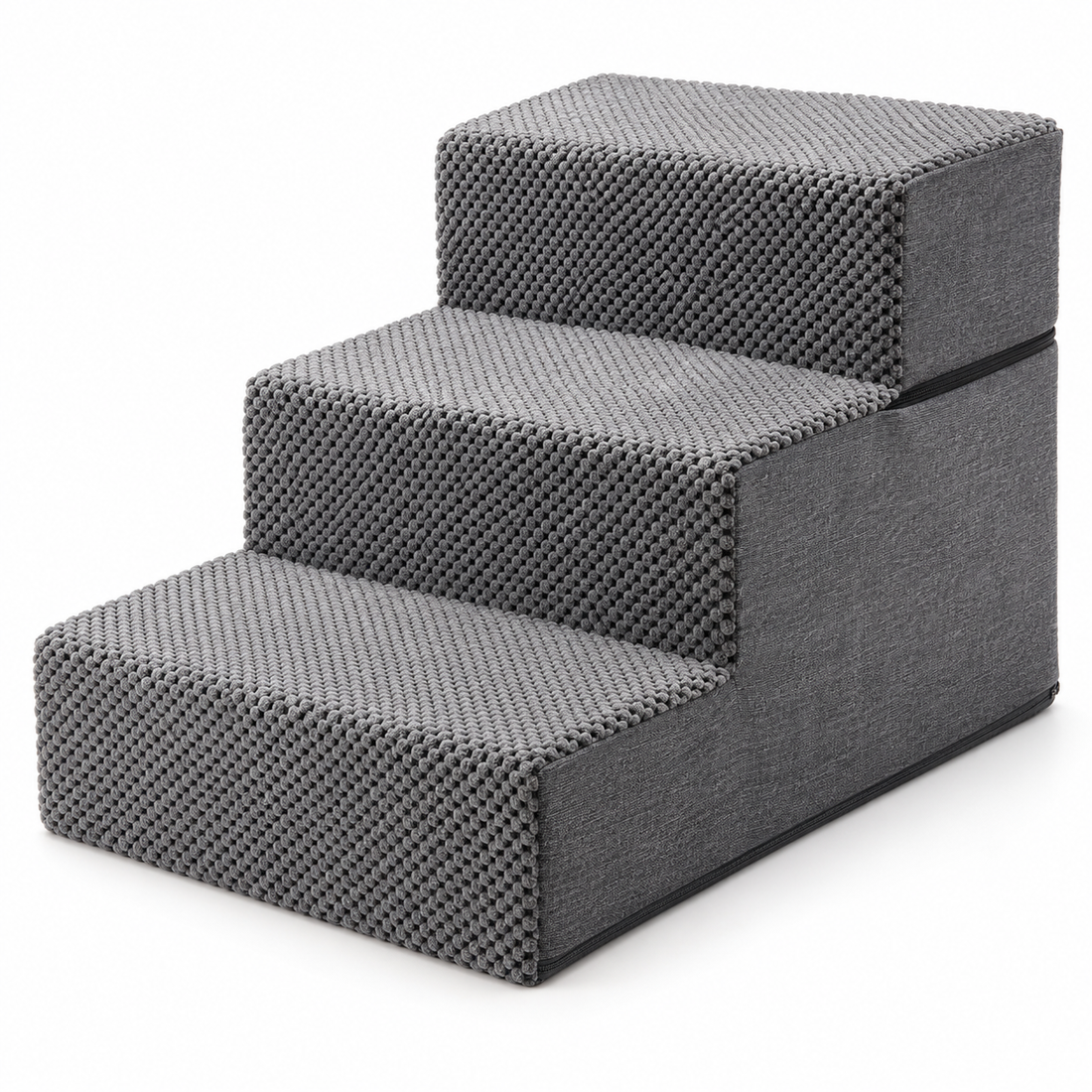 Scari Animale Elindor®, 3 Trepte pentru Caini si Pisici, Trepte Antiderapante pentru Pat sau Canapea, Structura din Spuma cu Rezilienta Ridicata si Material Textil, pentru Dormitor, Living, 45.7 x 38.1 x 34.3 cm, Gri