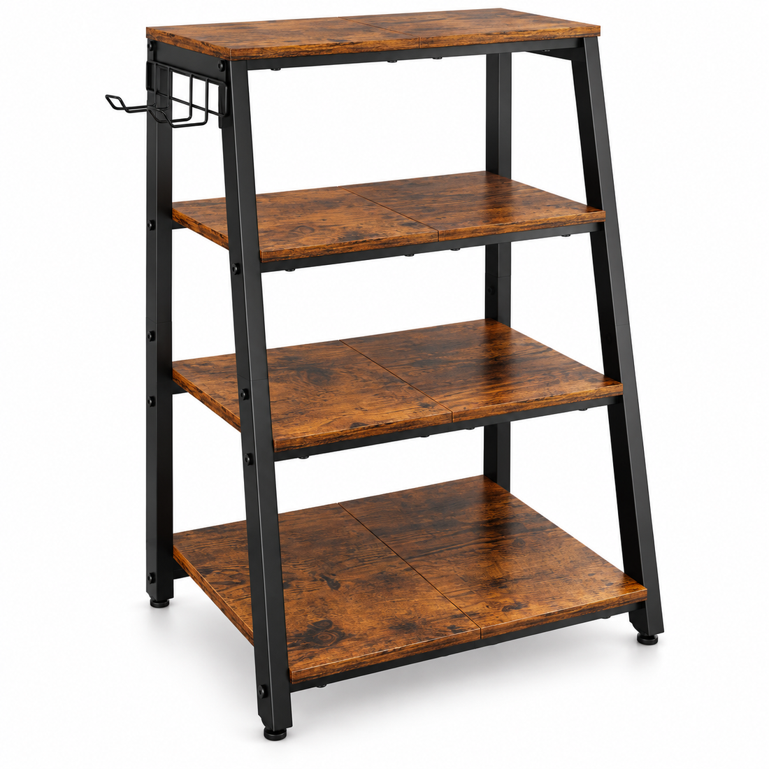 Raft Elindor® pe 4 Niveluri, pentru Depozitare Viniluri, Organizare Birou, Cadru Metalic, Organizator ca Etajera in Living sau Birou, Perfect pentru Carti, Proiector, Pick-up, Stabil si Compact, Polita pentru Obiecte, 80.5 x 36.6 cm, Maro Rustic-Negru