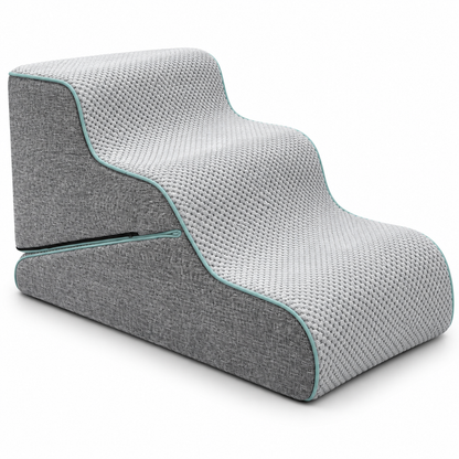 Scari si Rampa 2 in 1 pentru Animale Elindor®, 3 Trepte Curbate pentru Caini si Pisici, Suprafata Antiderapanta pentru Pat sau Canapea, Spuma cu Rezilienta Ridicata 30D si Material Textil, pentru Dormitor si Living, 68 x 40 x 42 cm, Gri