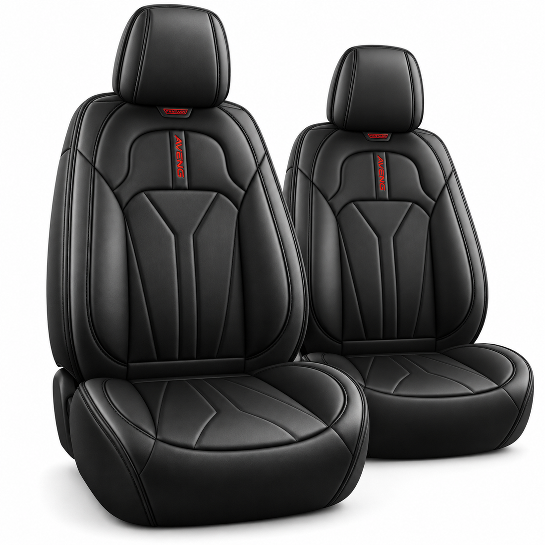 Set 2 Huse Scaune de Masina Elindor®, Huse Auto Piele Ecologica, Impermeabile, Universale, Protectie Scaun Fata, Montaj Rapid, Accesorii Masina Interior, Negru