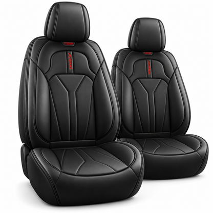 Set 2 Huse Scaune de Masina Elindor®, Huse Auto Piele Ecologica, Impermeabile, Universale, Protectie Scaun Fata, Montaj Rapid, Accesorii Masina Interior, Negru