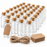Set 32 Sticlute Elindor® cu Dop de Pluta, 40 ml, Reutilizabile, Ideale pentru DIY, pentru Artizanat / Decoratiuni, 8 x 3 cm, Transparent / Bej