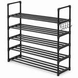 Organizator pentru Pantofi Elindor® Pantofar cu 5 Niveluri, Fara Gauri, Suport Metalic pentru Papuci, Raft Hol, Dormitor, Depozitare Incaltaminte, 85 x 30 x 88 cm, Negru