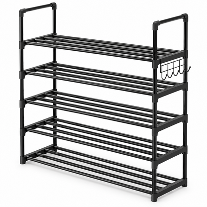 Organizator pentru Pantofi Elindor® Pantofar cu 5 Niveluri, Fara Gauri, Suport Metalic pentru Papuci, Raft Hol, Dormitor, Depozitare Incaltaminte, 85 x 30 x 88 cm, Negru