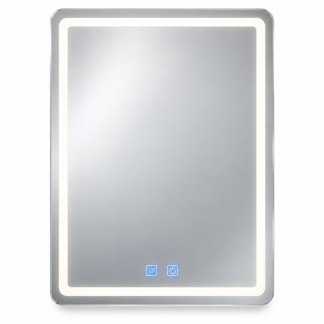 Oglinda de Perete Elindor® Antiaburire, Dreptunghiulara, Montare pe Verticala, fara Rama, Ideala pentru Baie, Iluminare Led, Buton ON/OFF Luminat si Noaptea, Rezistenta la Umiditate IP44, 50 x 70 cm