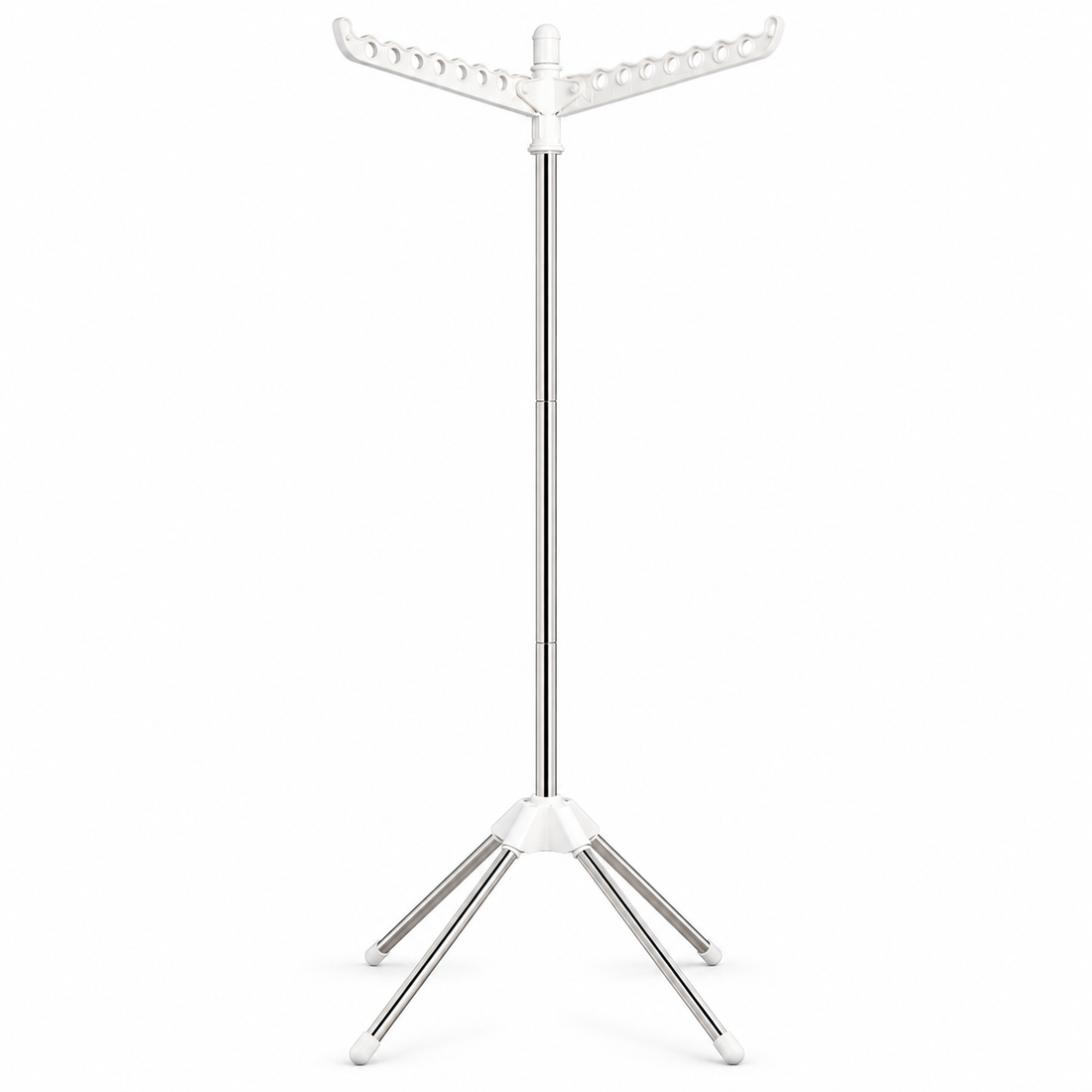 Uscator de Rufe Vertical Elindor®, Suport Pliabil pentru Haine, 27 Pozitii de Agatare, Brate Rotative 360°, Structura din Otel Inoxidabil si Plastic, 4 Picioare Stabile, Capacitate 15 kg, Inaltime 182.6 cm, Alb / Argintiu