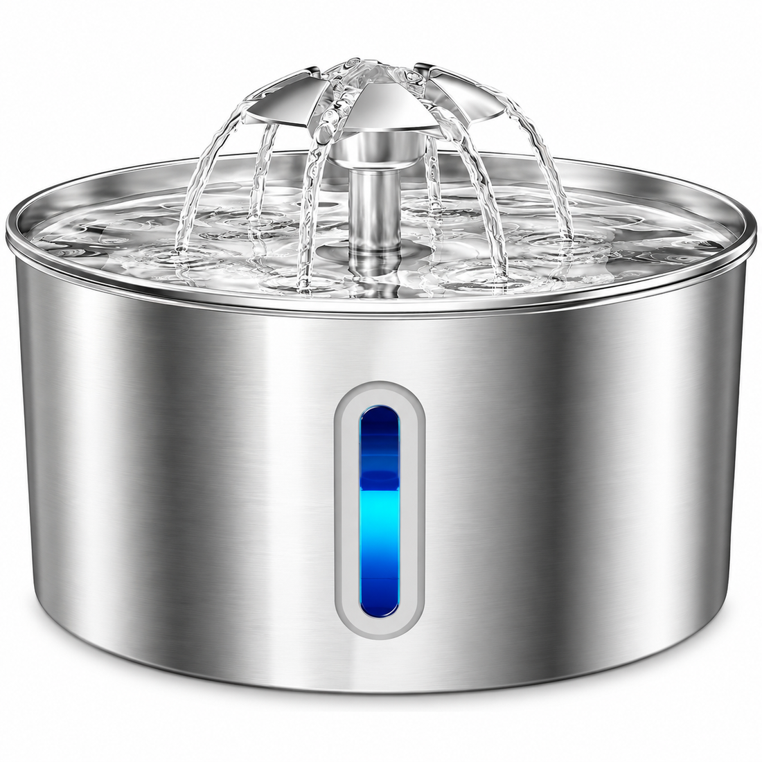 Fantana Apa Pisici si Caini Elindor®, Dispenser Automat cu Capac pentru Animale, Adapator Silentios 30dB, Sistem de Purificare si Filtrare Multipla, Flux Triplu, Adaptor Priza, Filtru si Pompa Incluse, Capacitate 2.2L, Inox Argintiu