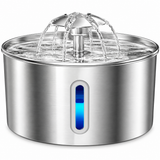 Fantana Apa Pisici si Caini Elindor®, Dispenser Automat cu Capac pentru Animale, Adapator Silentios 30dB, Sistem de Purificare si Filtrare Multipla, Flux Triplu, Adaptor Priza, Filtru si Pompa Incluse, Capacitate 2.2L, Inox Argintiu