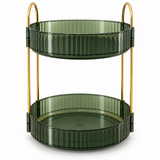 Organizator Machiaje Elindor® Rotativ 360°, cu 2 Niveluri, Design Compact, Ideal Pentru Cosmetice, Pensule, Rujuri, Farduri Pleoape, Produse de Skin Care, 23 x 32 cm, Verde / Auriu