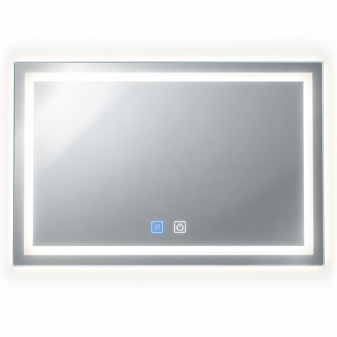 Oglinda de Perete Elindor® Dreptunghiulara, Antiaburire, Montare pe Orizontala, fara Rama, Ideala pentru Baie, Iluminare Led, Buton ON/OFF Luminat si Noaptea, Rezistenta la Umiditate IP44, 60 x 40 cm