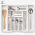 Organizator Elindor® pentru Tacamuri si Ustensile de Bucatarie, 9 Compartimente, Sertar Extensibil, Suport Ajustabil pentru Cutite, Linguri, Furculite, Accesorii Bucatarie, Separator Sertar, 33.7-50 x 45 x 5 cm, Alb