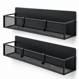 Set 2 Rafturi Magnetice Elindor®, Organizatoare pentru Frigider, Suporturi de Depozitare din Otel Carbon, Fixare Magnetica Fara Gaurire, Baza cu Plasa Metalica, 4 Carlige pentru Accesorii, Negru