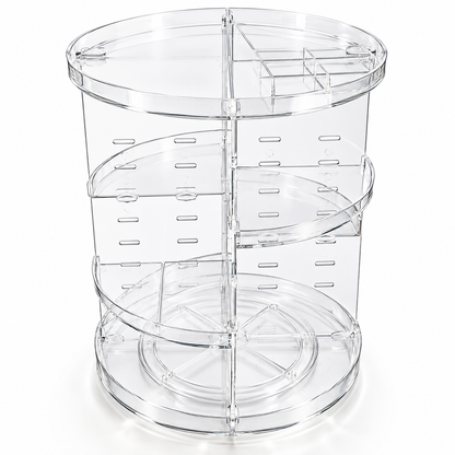 Organizator Cosmetice Rotativ Elindor®, Suport Machiaj cu Rotire 360°, Compartimente Multiple, Rafturi Reglabile pe Inaltime, Plastic Transparent, pentru Parfumuri, Creme, Pensule si Produse de Ingrijire, 23 x 23 x 30 cm, Transparent