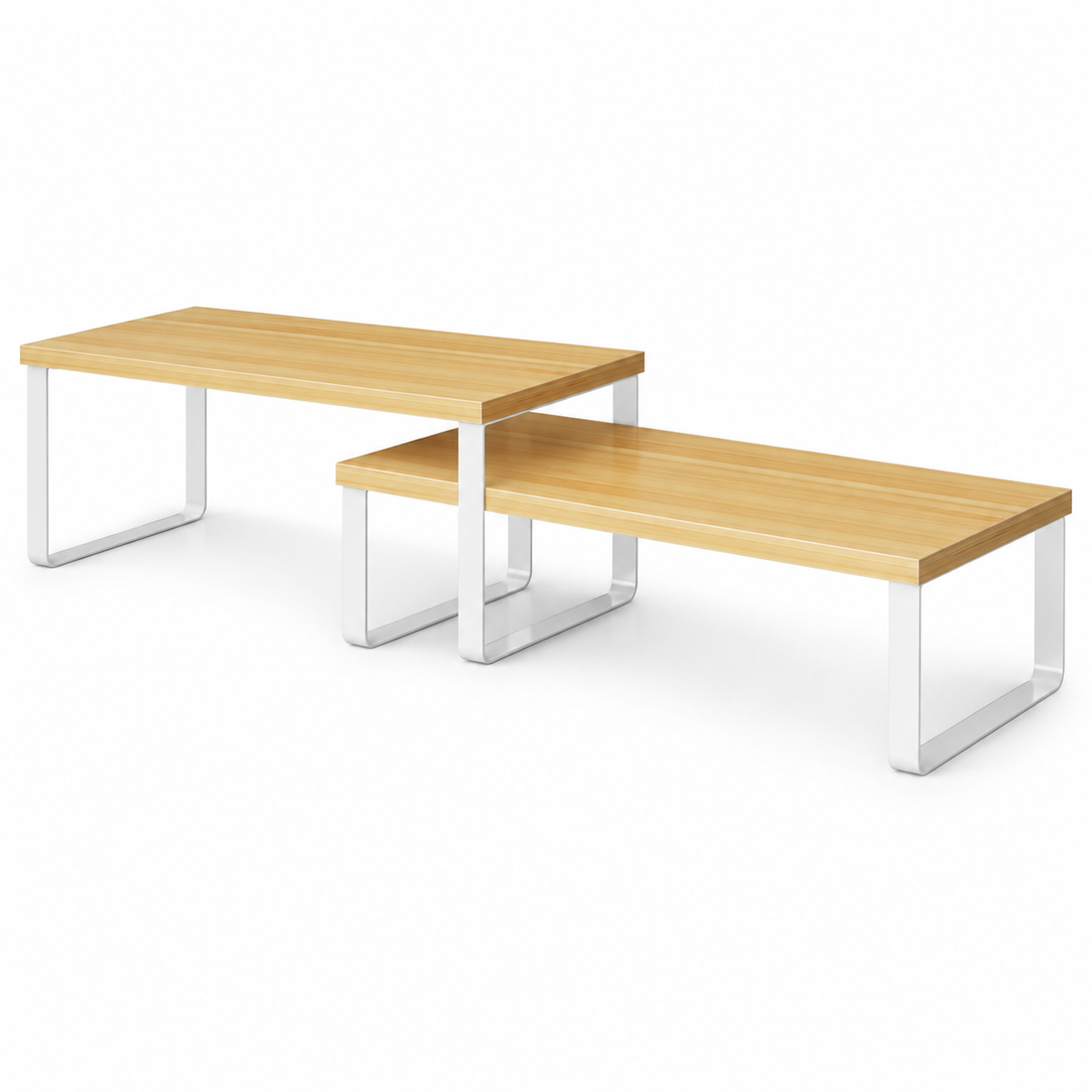 Set 2 Rafturi Elindor®, Raft de Depozitare, Mobila Bucatarie, Dormitor, Baie sau Birou, Etajera Practica cu Design Aerisit, Usor de Asamblat, Perfecta pentru Organizare Carti, Vesela, Condimente, Polita Produse Diverse, 40 x 18.5 x 13.5 cm, Alb / Bej