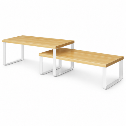 Set 2 Rafturi Elindor®, Raft de Depozitare, Mobila Bucatarie, Dormitor, Baie sau Birou, Etajera Practica cu Design Aerisit, Usor de Asamblat, Perfecta pentru Organizare Carti, Vesela, Condimente, Polita Produse Diverse, 40 x 18.5 x 13.5 cm, Alb / Bej