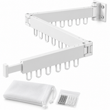 Uscator Rufe Pliabil de Perete Elindor® din Aluminiu, Extensibil pana la 120 cm, 3 Brate Articulate, Bucle pentru Umerase, Capacitate Maxima 68 kg, Montaj pe Perete, pentru Balcon, Baie si Spalatorie, Alb