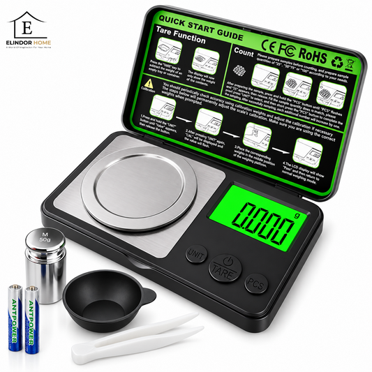 Cantar Digital de Bijuterii Elindor® Portabil, Precizie 0.001 g, Capacitate 50 g, 2 Baterii AAA, Afisaj LCD Iluminat, Functie Tara, Compact si Usor de Folosit, Potrivit si pentru Condimente, Medicamente si Orice Necesita Precizie, 10.5 x 6 x 1.9 cm, Negru