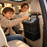 Cos Gunoi Auto Elindor®, Organizator Auto Impermeabil cu Capac si Buzunare Depozitare, Cos Pliabil pentru Masina cu Curea Reglabila, Material Textil Oxford Rezistent, 20 × 15 × 25 cm, Negru