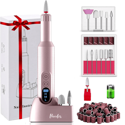 Freză unghii profesională wireless, 18.000 RPM, 12 capete, 36 benzi de șlefuire, roz