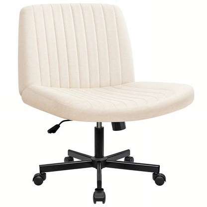 Scaun Birou Ergonomic Elindor® Rotativ 360°, fara Manere, cu Spatar Design Compact, Confortabil, Scaune in Stil Modern cu Roti, Picioare Metalice, Reglaj Balansare, Inaltime Ajustabila, 56 × 67 × 92 cm, Bej