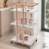 Carucior Organizator 3 Niveluri Elindor® , cu Roti 360°, Organizator Baie, Multifunctional, Raft Mobil Organizare Salon, Bucatarie, Camara, Birou, Bar, 76 x 33 x 43 cm, Rose Gold