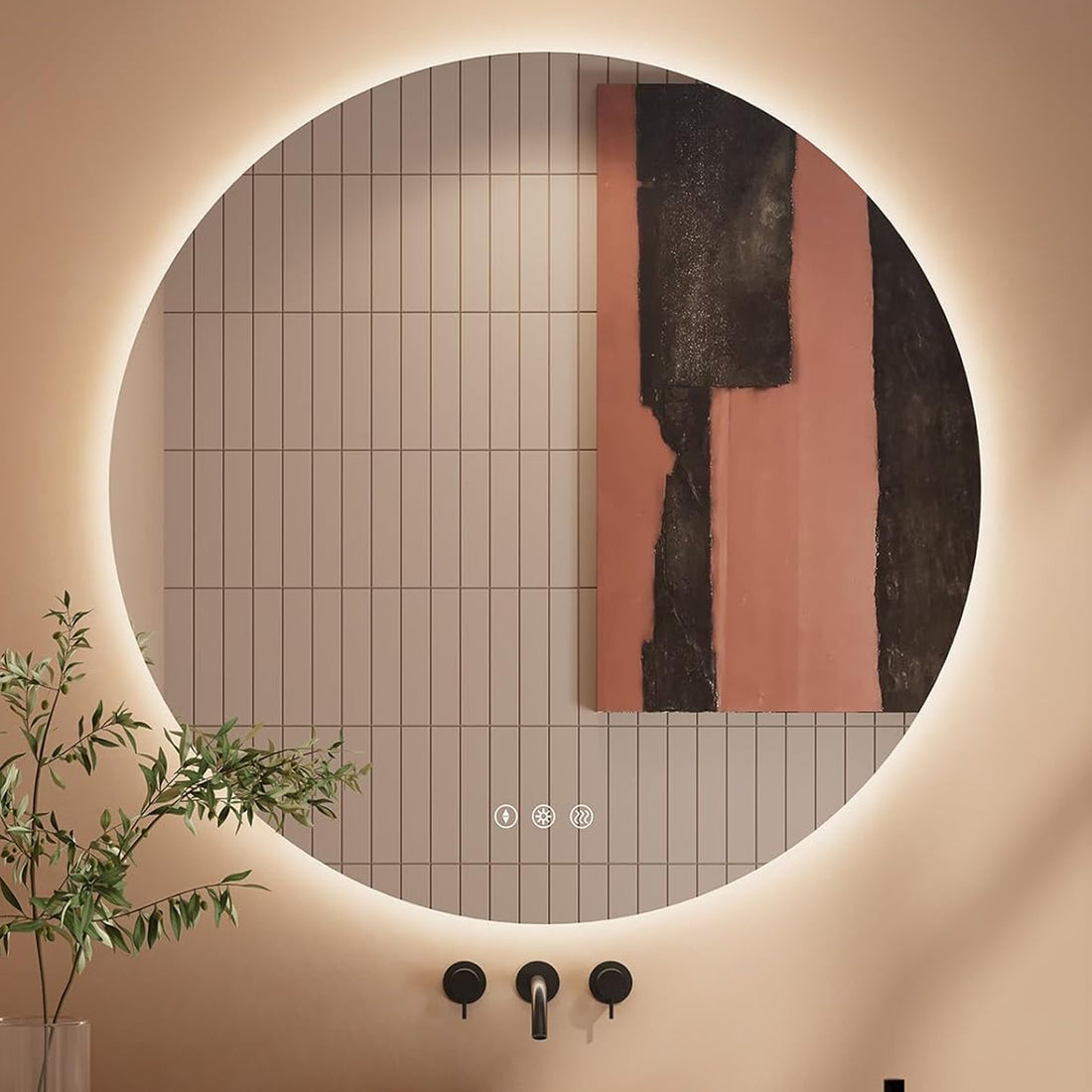 Oglinda de Perete Elindor® Rotunda, fara Rama, Decorativa, Eleganta, Ideala pentru Baie, Birou, Hol, Living, Dressing, Iluminare Led, Intensitate Ajustabila, Antiaburire, Temperatura de Culoare 6000K, 80 x 80 cm