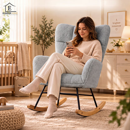 Fotoliu Balansoar Elindor® cu Spatar, Ergonomic, Cadru Solid din Otel, Ideal pentru Living, Dormitor, Camera Copilului, 68 x 88 x 93 cm, Gri Albastrui Deschis