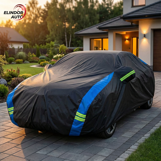 Prelata Auto Premium Elindor® Impermeabila, Protectie UV, Antisoare, Praf, Ploaie si Zapada, Toate Anotimpurile, Husa Exterior, Huse Protectie Completa, Universala, Accesorii Masina, Marime SUV L, 475 × 193 × 143 cm, Negru