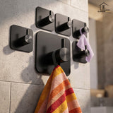 Set 6 Carlige Adezive Elindor® din Otel Inoxidabil, Montare Fara Gaurire, Greutate Mxima Suportata 10 kg, Design patrat si Colturi Rotunjite, Instalare Usoara, Ideal pentru Baie, Bucatarie sau Birou, 4.5 x 4.5 cm, Negru
