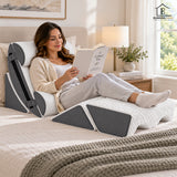 Set 6 Perne Ortopedice Elindor® Wedge pentru Pat, Perna Spuma cu Memorie, Hipoalergenica, Suport Spate, Picioare, Genunchi, Post-Operator, Anti-Reflux, Antisforait, Antirid, Pliabile, Huse Bumbac Aspect Catifea, Reglabile 60 cm, Alb/Gri