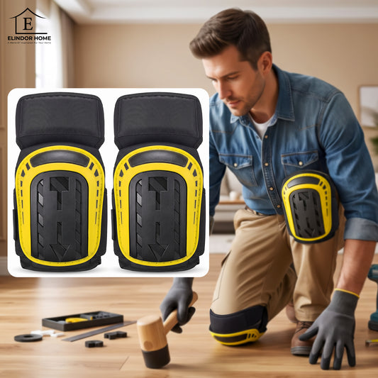 Genunchiere Profesionale Elindor® cu Gel si Spuma, Capac Antiderapant, Curele Velcro Ajustabile, Carcasa Rezistenta PVC, Confort Ergonomic, pentru Constructii, Gradinarit si Montaj Pardoseli, Set 2 Bucati, 22 x 18 x 31.5 cm, Galben