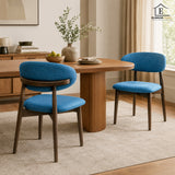 Set 2 Scaune Elindor® Ergonomice, Design Contemporan, Scaun cu Spatar si fara Manere, din Bumbac si In cu Picioare Maro Inchis, Potrivite pentru Living, Bucatarie, Birou, Dormitor, Albastru Inchis