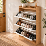 Dulap pentru Pantofi Elindor® Organizator Tip Pantofar cu 4 Niveluri, Fara Gauri, Suport pentru Papuci, Dulap Hol, Living, Dormitor, Economisire Spatiu, Depozitare Incaltaminte, 120 x 100 x 17 cm, Alb / Bej