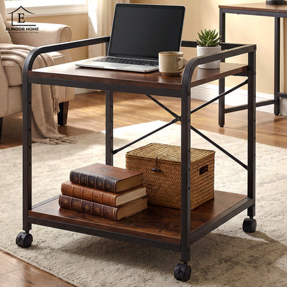 Raft Elindor® 2 Niveluri, Inaltime Reglabila, Rafturi Depozitare, Organizare Birou, Bar, Dulap Organizator Ideal ca Etajera Camara, Perfect pentru Imprimanta, Proiector, Stabil si Compact, Polita pentru Obiecte, 55 x 50.8 x 57 cm, Maro Rustic