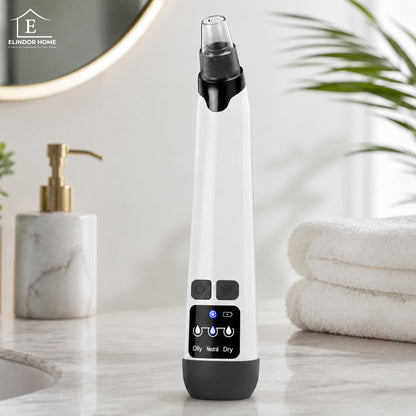 Aparat pentru Puncte Negre Elindor® Aspirator Reglabil, 4 Capete Incluse, 3 Trepte de Viteza, Ingrijirea Tenului, Alb