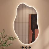 Oglinda de Perete Elindor® Asimetrica, fara Rama, Decorativa, Verticala / Orizontala, Eleganta, Ideala pentru Baie, Birou, Hol, Living, Dressing, Iluminare Led, Intensitate Ajustabila, Antiaburire, Tempera de Culoare 4500K, 85 x 52 cm