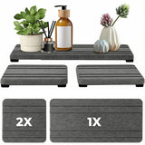 Set Tavi Absorbante Elindor® din Piatra, Diatomit, Uscare Rapida, Anti-Alunecare, pentru Chiuveta si Blat, Design Striat, 3 Piese, 21 x 10 cm si 10 x 10 cm, Gri Inchis